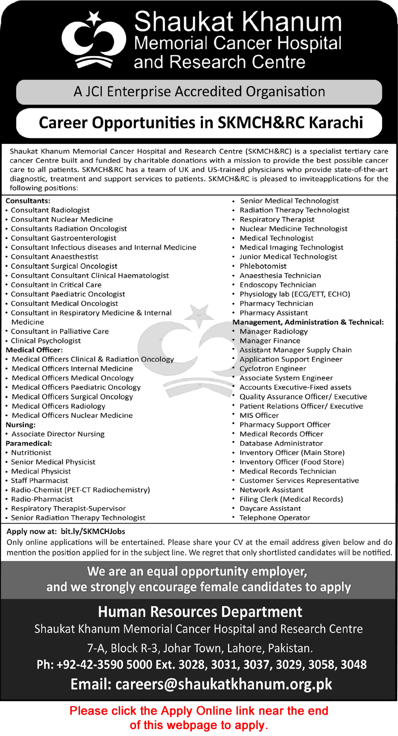 Newspaper job advertisement for Shaukat Khanum Hospital Karachi Jobs August 2026 Apply Online Medical Officers, Consultants & Others SKMCH&RC Latest